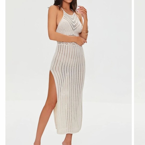 Forever 21 Dresses & Skirts - Cotton crochet halter dress Forever 21 cream beige medium